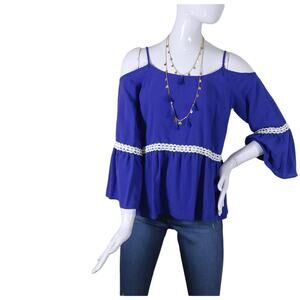 Kori America cold shoulders wide sleeves blue blouse size medium